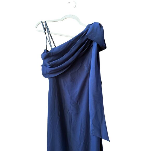 Tadashi Shoji One Shoulder Crepe Column NavyWedding Guest Gala Gown size 6 - Picture 9 of 13